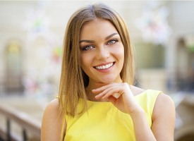 A woman smiling